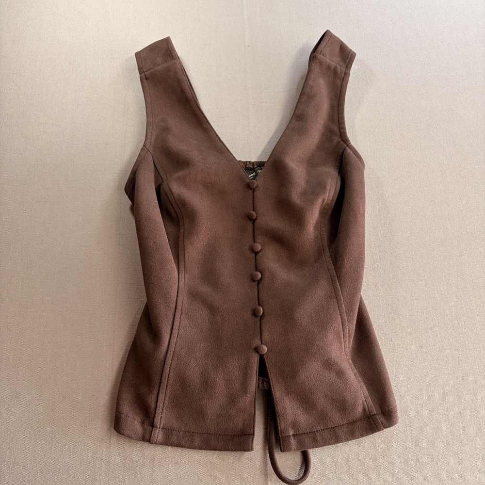 Emerson Lang Brown Faux Suede Corset Vest Tank Top Womens S Western Boho Y2K